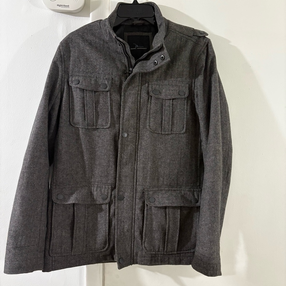 Marc Anthony Wool Blend Gray Bomber Zip Jacket Men's Sz M Charcoal Pockets Lined